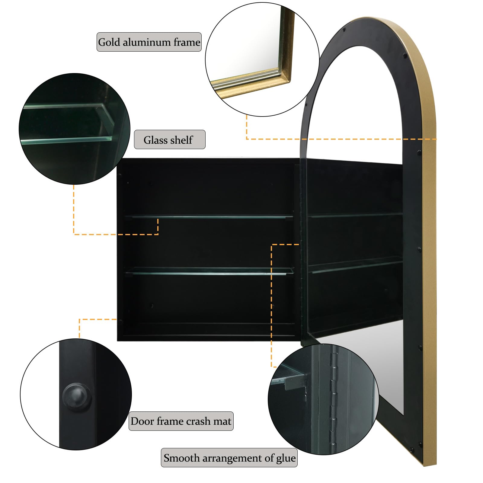 FOMAYKO Arched Medicine Cabinet with Mirror,Surface Mounted Farmhouse Bathroom Medicine cabinets with 20 ×30 inch Bathroom Vanity Mirror (Gold, Mirror:20"x30")