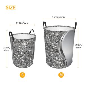 WFTTFOU Laundry Basket Silver Faux Glitter Glam Bling Collapsible Laundry Hamper With Handle Foldable Lightweight Clothes Storage Basket For Bathroom Bedroom College Dorms Medium, Black