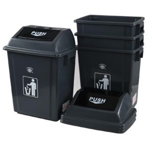 nicesh 6 gallon plastic swing lid garbage can, office trash can with swing top lid, 4-pack