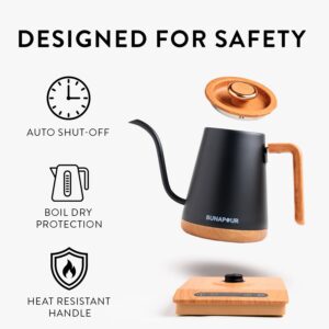 ±1℉ Accuracy Electric Gooseneck Kettle, 1200W Coffee Kettle, 0.8L Kettle, Rapid Heating, Matte Black with Wood Handle, Strix Controller