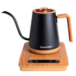 ±1℉ accuracy electric gooseneck kettle, 1200w coffee kettle, 0.8l kettle, rapid heating, matte black with wood handle, strix controller