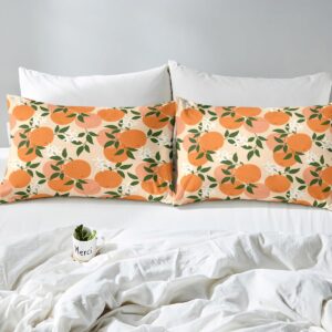 Feelyou Cartoon Orange Duvet Cover Set Fresh Oranges Bedding Set for Kids Boys Girls Cartoon Citrus Fruit Comforter Cover Fruit Style Quilt Cover Bedroom Collection 3Pcs Queen Size