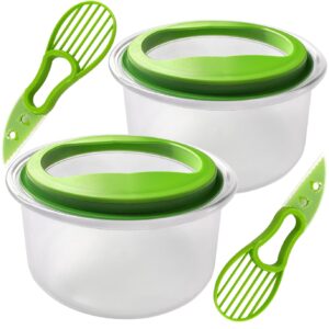 Kreapa Guacamole keeper (2park) guacamole bowls avocado keeper Fresh Guacamole Plastic Kitchen Storage Container with Air Tight Lid, 3-in-1 Avocado Slicer avocado tool 2pcs