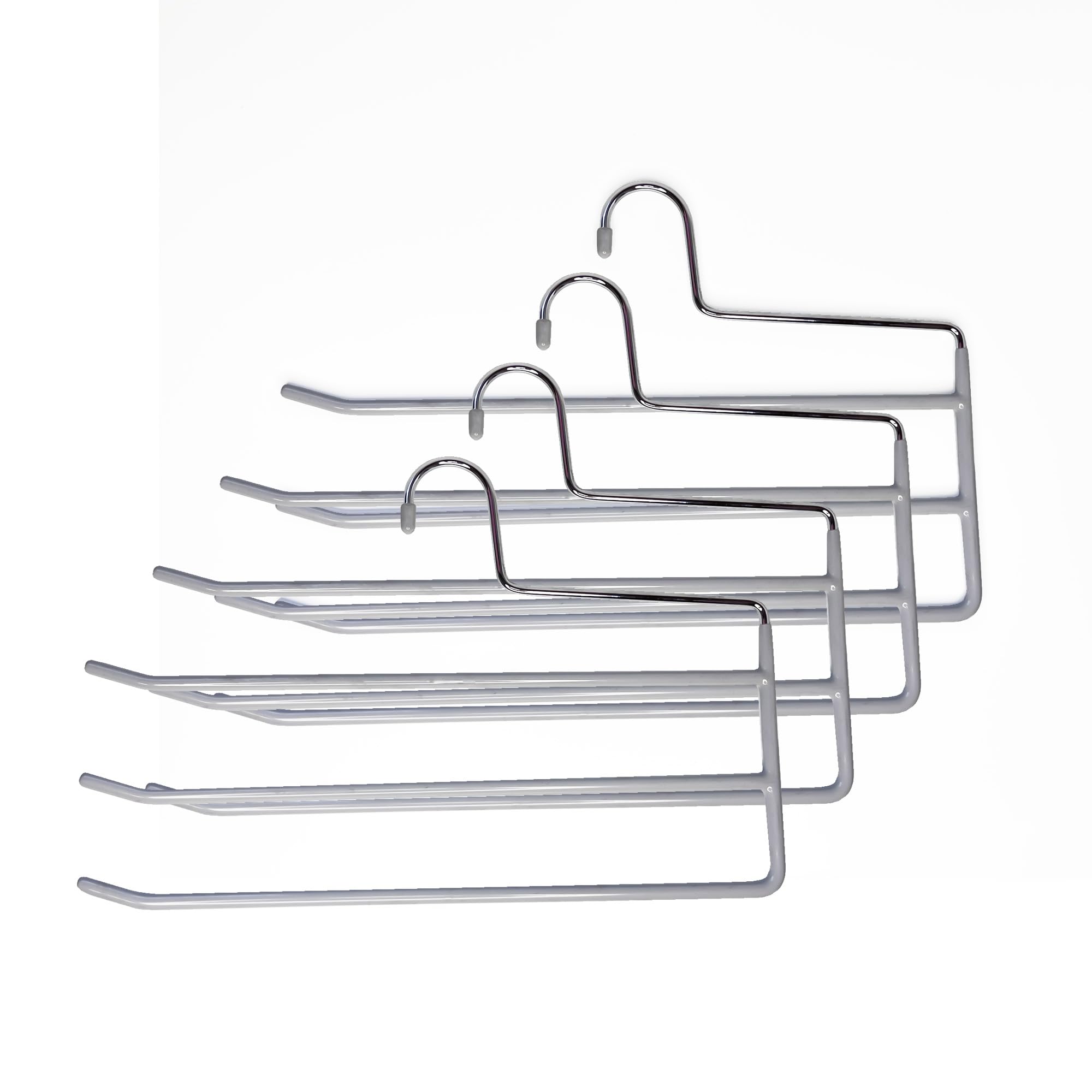 HAOYIJIA Pants Hangers 4 Pack, Multi Hangers for Pants and Jean 3 Tier Non Slip Metal Pants Hangers Space Saving, Clothes Closet Storage Organizer for Pants Jeans Skirts Tie Trousers Scarf