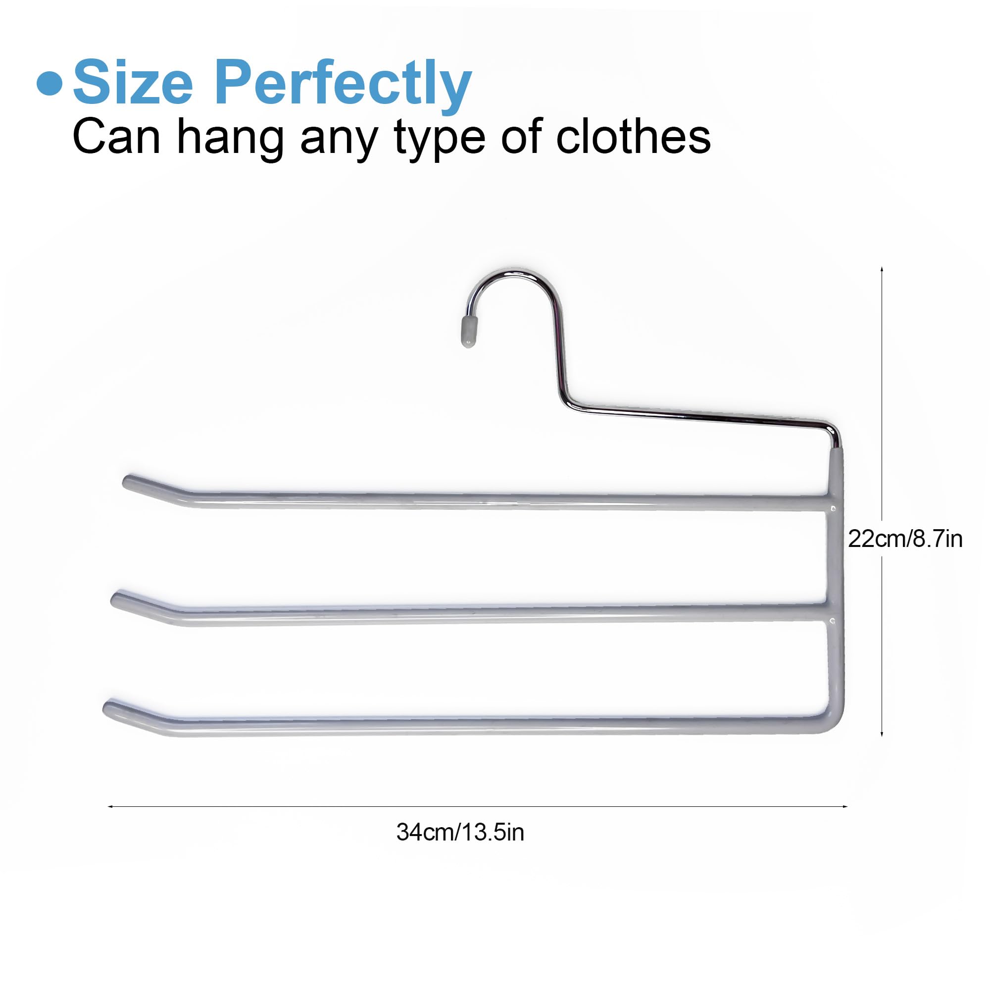 HAOYIJIA Pants Hangers 4 Pack, Multi Hangers for Pants and Jean 3 Tier Non Slip Metal Pants Hangers Space Saving, Clothes Closet Storage Organizer for Pants Jeans Skirts Tie Trousers Scarf