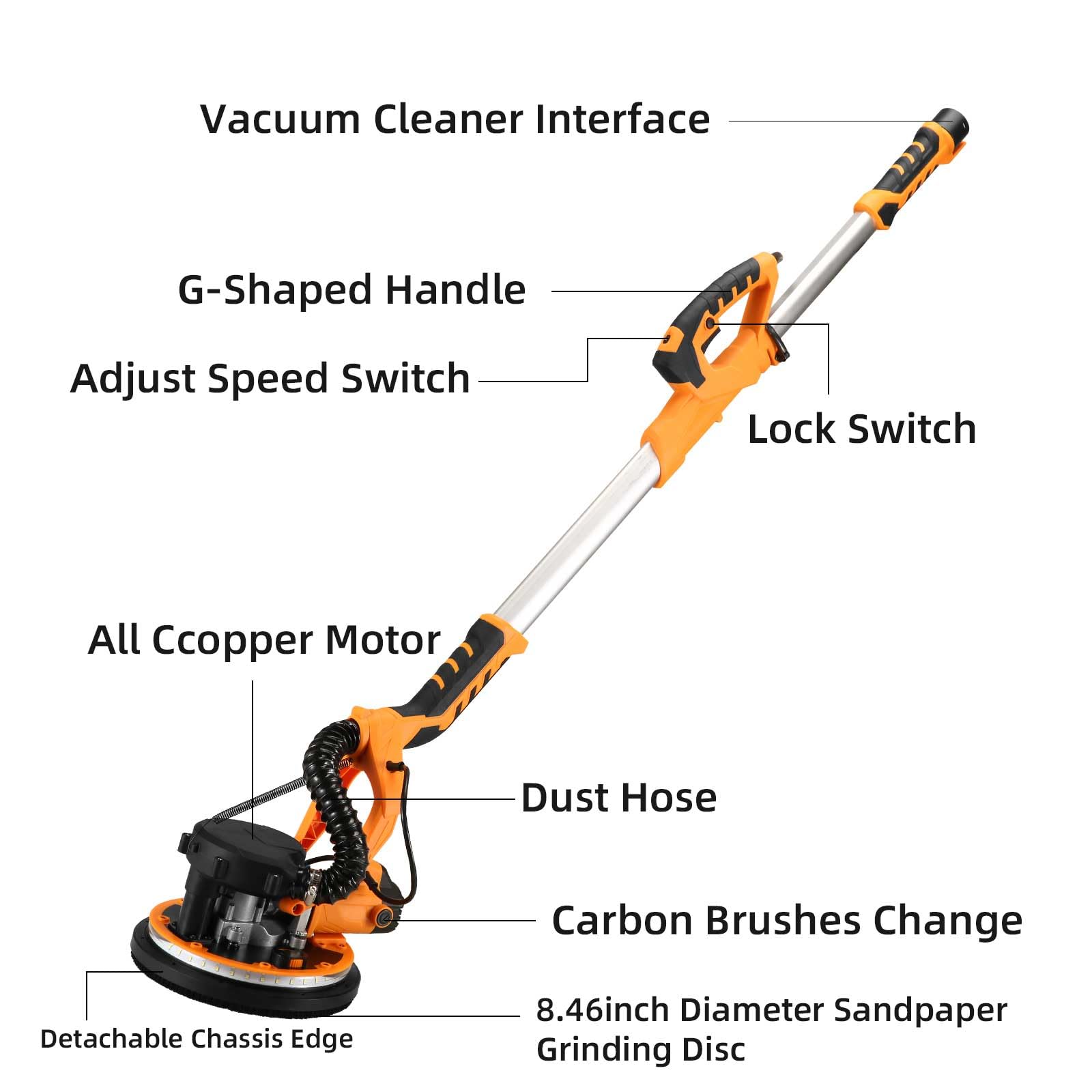 Electric Drywall Sander with Vacuum,1390W Wall Sander Popcorn Ceiling Removal Tool,13ft Cord,Extendable & Foldable Handle,Auto Dust Collection,LED Worklights for Wall Ceiling