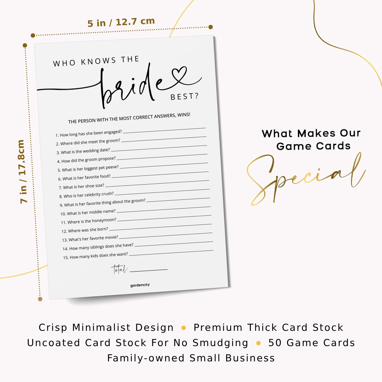 GardenCity Bridal Shower Games for 50 Guests - Who Knows The Bride Best Bridal Shower Game - Minimalist