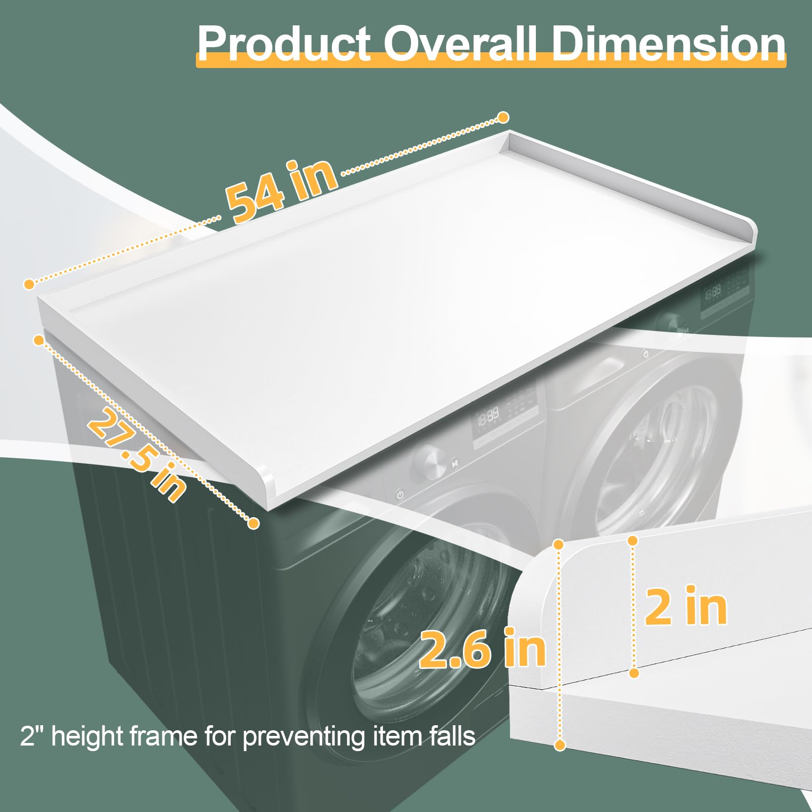 Ulif Laundry Countertop for Washer and Dryer, Over Washer Dryer Topper for Storage and Organization, Overall Size 27.5"D x 54"W x 2.6"H White