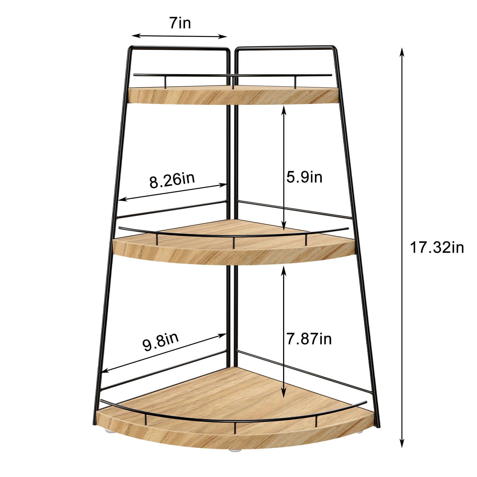 BSTSLL 3 Tier Bathroom Counter Organizer and Storage Wood Corner Bathroom Countertop Organizer Bathroom Storage Shelf Counter Standing Rack Decor