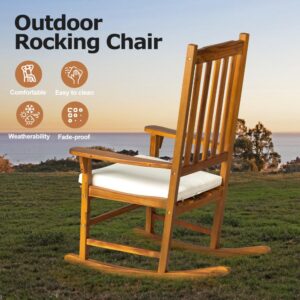 Panana Acacia Wood Rocking Chair Outdoor Porch Rocker with Cushion for Patio, Garden, Balcony, Backyard, Living Room