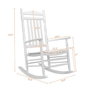 Outvita Outdoor Rocking Chair, Solid Wood High Back Rocker, All Weather Relaxing Lounge Chair for Porch Patio Fire Pit Garden Backyard Porch Indoor, White