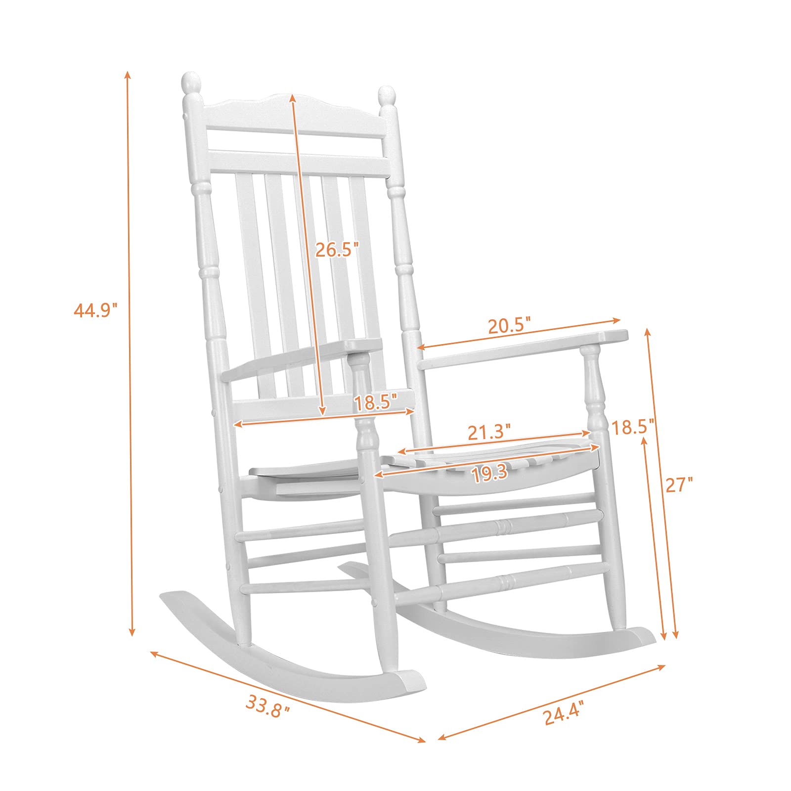 Outvita Outdoor Rocking Chair, Solid Wood High Back Rocker, All Weather Relaxing Lounge Chair for Porch Patio Fire Pit Garden Backyard Porch Indoor, White