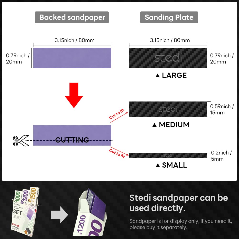 stedi Carbon Fiber Sanding Sticks, Hobby Model Tools, 7-Piece Set (3"×0.6",3"×0.4",3"×0.2" and 4 Detail Sanding Boards) Professional Sanding Sticks for Sticky Sandpaper