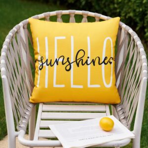 DFXSZ Outdoor Pillow Covers 16x16 Inch Set of 2 Hello Sunshine Decor Yellow Waterproof Throw Pillow Covers Summer Outdoor Waterproof Pillow Covers Decor for Patio Funiture Garden Sofa Couch 020B16