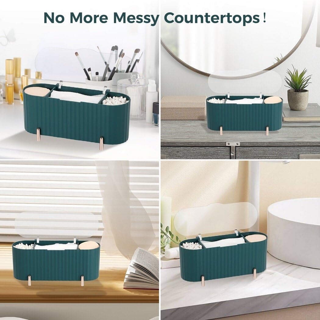 3-Slot Cotton Pad Organizer Box with Transparent Lid for Vanity and Bathroom, Acrylic QTip Dispenser, Cotton Swab Storage Solution