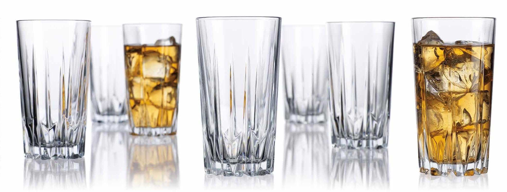 Glaver's Old Fashioned Highball Glass Cups. Set of 10 Elegant Diamond Cut Drinking Glasses. Classic 15 oz Bar Glasses. Tall Kitchen Glass for Wate,r Juice, Beer, Cocktails.