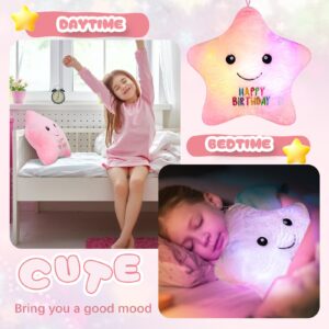 Lineshading 15'' Twinkle Plush Pillows LED Happy Birthday Star Pillow Sensory Light up Plush Toys Night Lights Star Shaped Stuffed Pillow Pink Glowing Birthday Gift for Birthday Gifts Party Favors