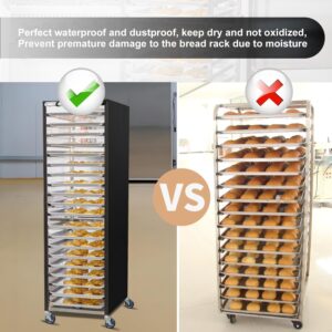 Sowokdon Bun Pan Sheet Rack Cover,Bread Speed Rack Cover,Fit 20 Tier / 10 Tier Bakery Rack for Home Kitchen Commercial Pizza Rack with Zipper(Transparent Panels with Breathable Mesh Vent- 20-Tier)