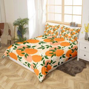 Feelyou Cartoon Orange Duvet Cover Set Fresh Oranges Bedding Set for Kids Boys Girls Cartoon Citrus Fruit Comforter Cover Fruit Style Quilt Cover Bedroom Collection 3Pcs Queen Size