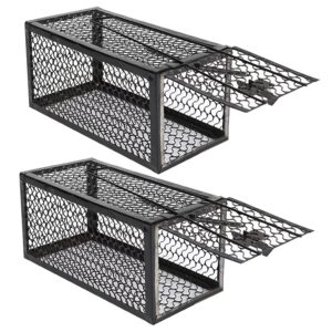 2 pcs humane rat traps, besuntek metal humane live animal cage trap, indoor outdoor catch and release mouse trap for squirrels and small rodents