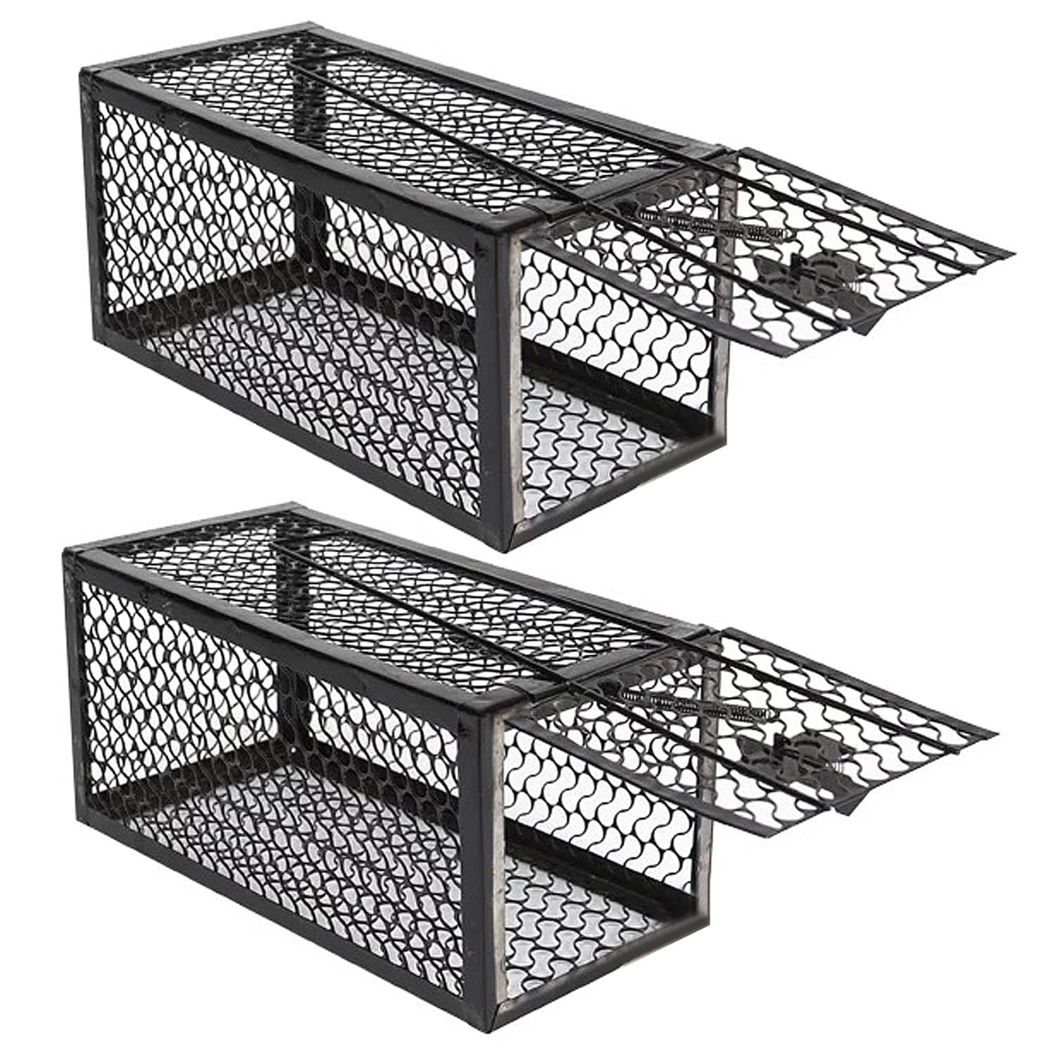 2 Pcs Humane Rat Traps, BESUNTEK Metal Humane Live Animal Cage Trap, Indoor Outdoor Catch and Release Mouse Trap for Squirrels and Small Rodents