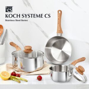 KOCH SYSTEME CS Stainless Steel Saucepan Set, 1QT & 2QT & 3QT Sauce Pan with Heat-resistant Bakelite Handle, Premium Stainless Steel Pot Set, Induction Sauce Pan Sets, Stainless Steel Pots 6 Piece