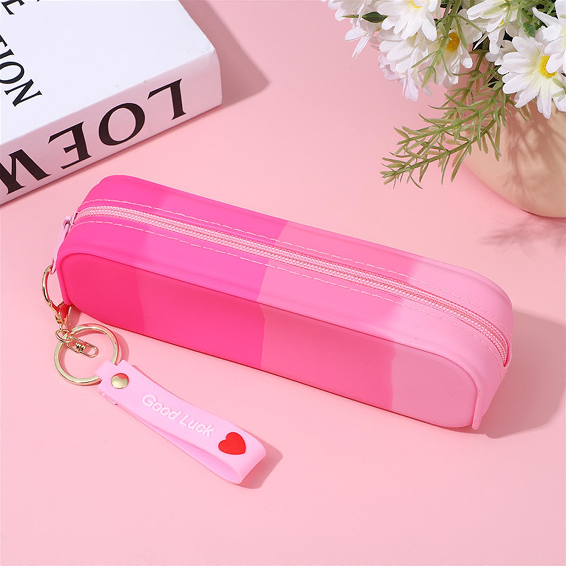 YYaaloa Pink Silicone Pencil Case,Colorful Waterproof Pencil Pouch Aesthetic Pencil Case Small Pencil Bag, Pencil Pouch for Women, Makeup Pouch