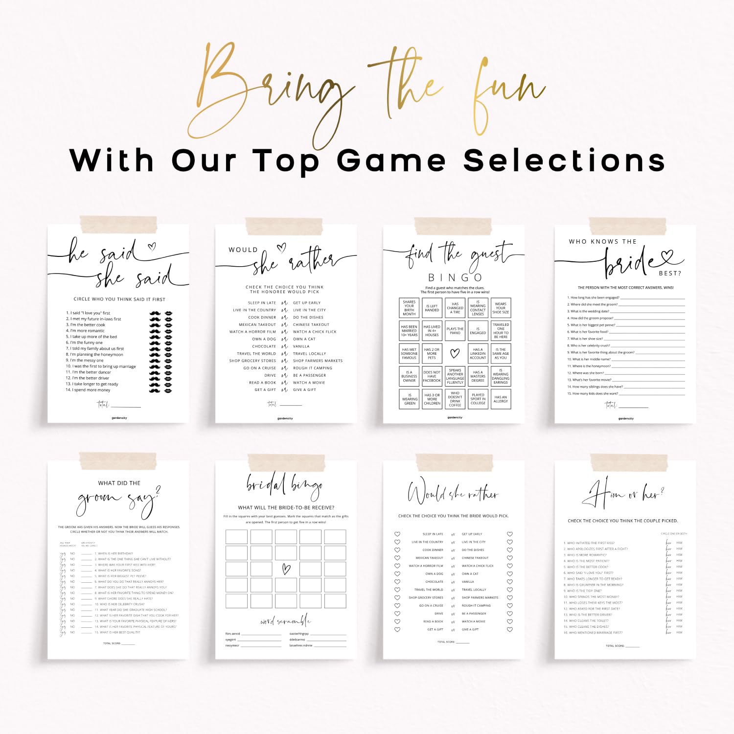 GardenCity Bridal Shower Games for 50 Guests - Who Knows The Bride Best Bridal Shower Game - Minimalist