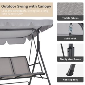 Outdoor Patio Swing Chair for Adults,Porch Swings with Stand, Adjustable Canopy, Suitable for Backyard, Garden, Yard, Poolside, Balcony(Gray)