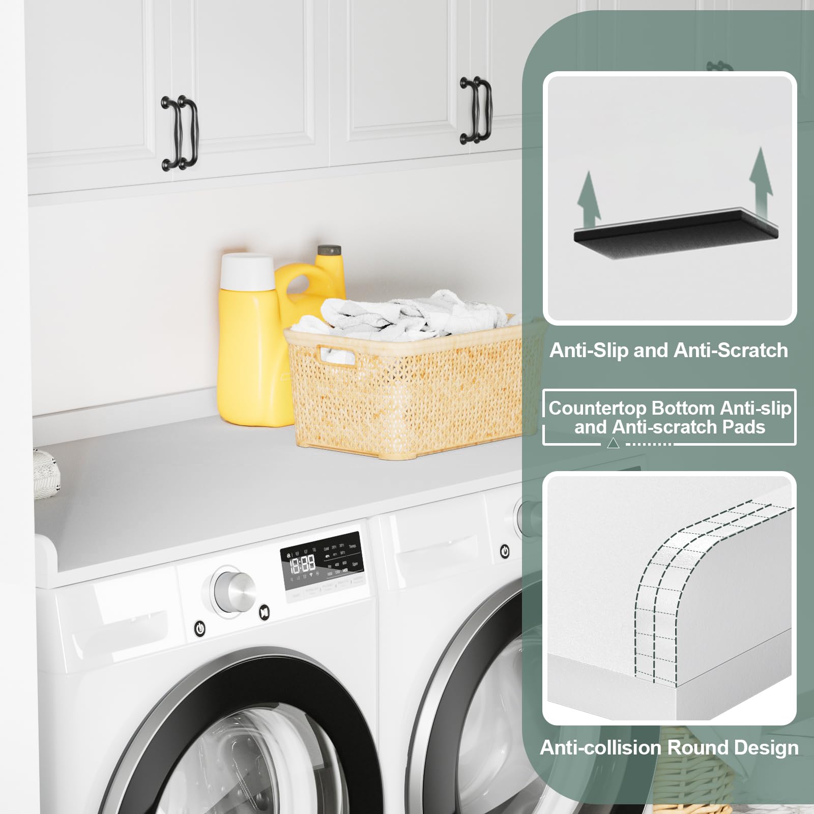 Ulif Laundry Countertop for Washer and Dryer, Over Washer Dryer Topper for Storage and Organization, Overall Size 27.5"D x 54"W x 2.6"H White