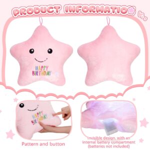 Lineshading 15'' Twinkle Plush Pillows LED Happy Birthday Star Pillow Sensory Light up Plush Toys Night Lights Star Shaped Stuffed Pillow Pink Glowing Birthday Gift for Birthday Gifts Party Favors