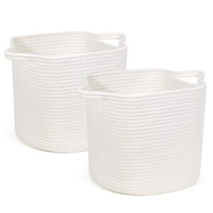 off white rope basket storage cubes - 11 inch cube storage bins - square woven baskets for storage and organization - cube storage organizer basket toy bins for shelves, closet, nursery - 2 pack