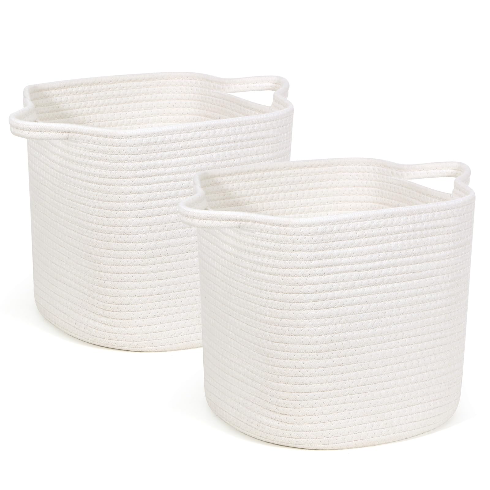 Off White Rope Basket Storage Cubes - 11 Inch Cube Storage Bins - Square Woven Baskets for Storage and Organization - Cube Storage Organizer Basket Toy Bins for Shelves, Closet, Nursery - 2 Pack