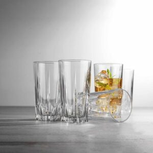 Glaver's Old Fashioned Highball Glass Cups. Set of 10 Elegant Diamond Cut Drinking Glasses. Classic 15 oz Bar Glasses. Tall Kitchen Glass for Wate,r Juice, Beer, Cocktails.