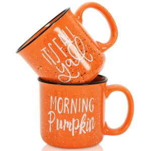 jarthenaamcs 2pcs fall coffee mug orange fall y'all morning pumpkin drinking mug for autumn thanksgiving table centerpieces decorations gifts