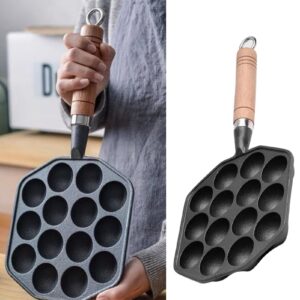 Yunir Takoyaki Pan, 14 Holes Cast Nonstick Iron Japanese Grill Pan with Detachable Handle, Anti Scalding, Octopus Meat Balls Maker, Easy to Use and Store