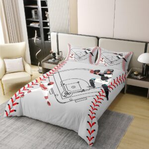 Castle Fairy Baseball Player Comforter Cover Queen Baseball Field Print 100% Organic Cotton Duvet Cover American Sports Ball Game Bedding Sets Red Baseball Texture Bedspread Cover 3 Pieces