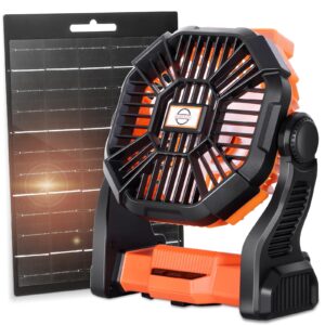 dkois solar fan camping fan,battery powered fan rechargeable portable fan with 8w solar panel, solar powered fan camping fan with light, outdoor tent fan camping essentials