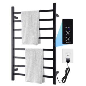 towel warmer heated towel bar-rack - nopwer bathroom wall mounted electric towel drying plug-in matte black 8 bars