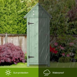 Shed Outdoor Storage Cabinet, Wood Garden Sheds with Floor, Outside Tool Outhouse Organizer with Waterproof Roof, Shelves and Lockable Door for Patio Hallway and Backyard (Green)