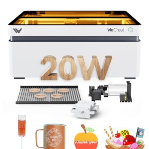 WECREAT Vision 20W(20,000mW) Laser Engraver, 4-in-1 Desktop Diode Laser Engraver and Cutter with Rotary, Smart Camera, Auto-Lifting Enclosure, Air Assist and Laser Bed for Wood Acrylic Metal