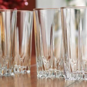 Glaver's Old Fashioned Highball Glass Cups. Set of 10 Elegant Diamond Cut Drinking Glasses. Classic 15 oz Bar Glasses. Tall Kitchen Glass for Wate,r Juice, Beer, Cocktails.