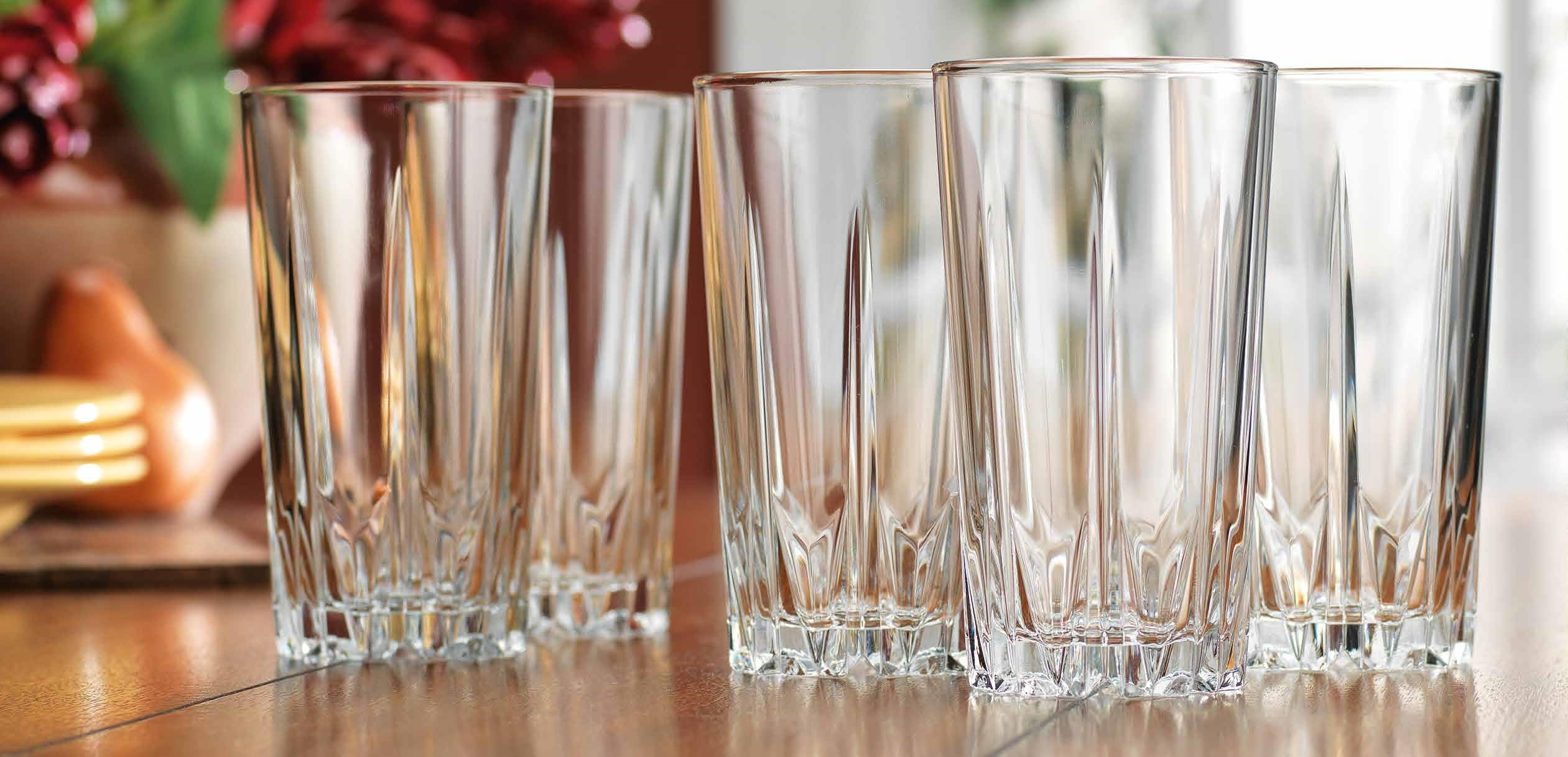 Glaver's Old Fashioned Highball Glass Cups. Set of 10 Elegant Diamond Cut Drinking Glasses. Classic 15 oz Bar Glasses. Tall Kitchen Glass for Wate,r Juice, Beer, Cocktails.