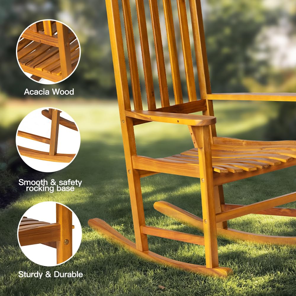 Panana Acacia Wood Rocking Chair Outdoor Porch Rocker with Cushion for Patio, Garden, Balcony, Backyard, Living Room