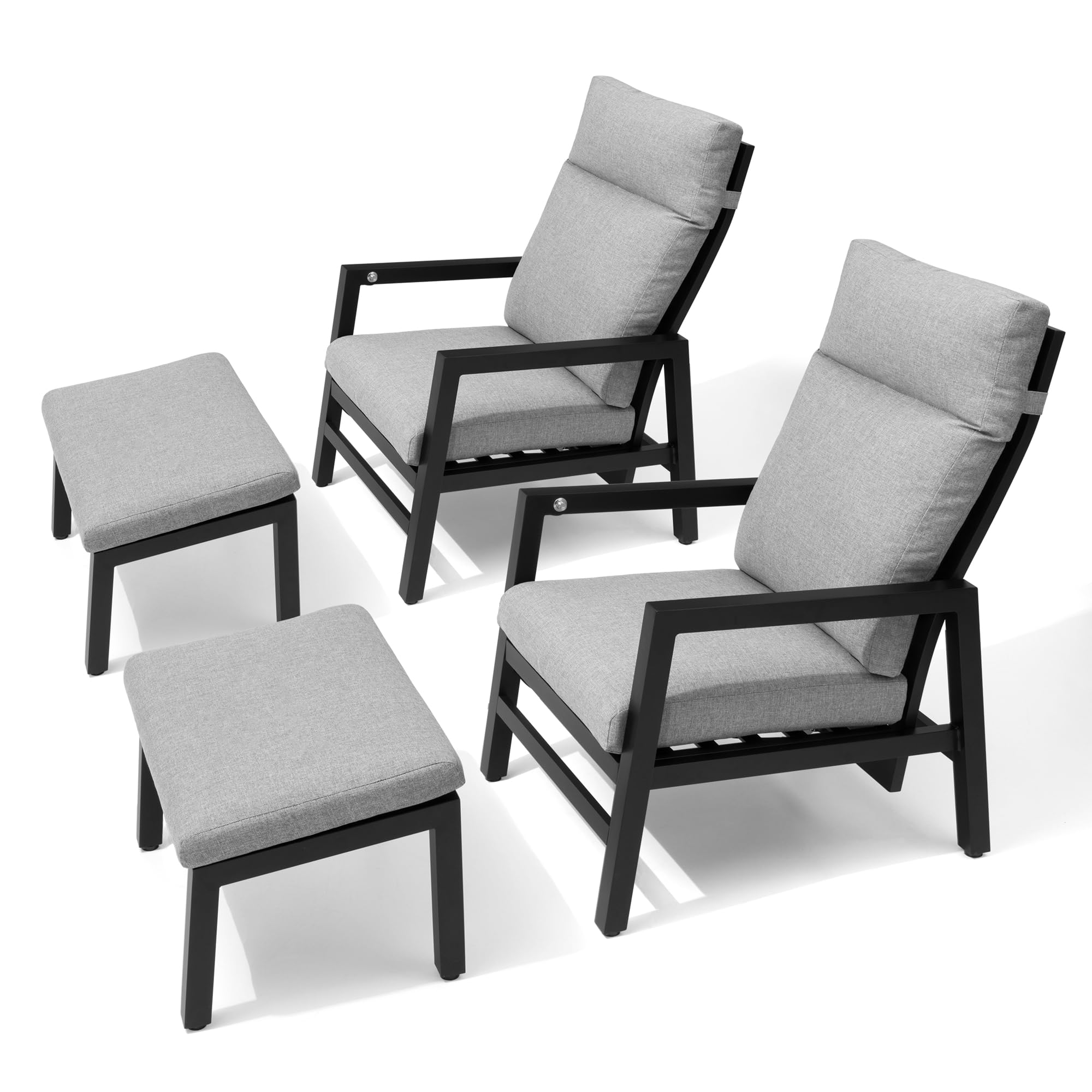 Pellebant Reclining Patio Chairs 2PC with Ottoman, Patio Reclining Chair with Cushion, Outdoor Conversation Set, All Weather Furniture for Patio, Lawn, Garden, Yard, Balcony, Poolside, Grey