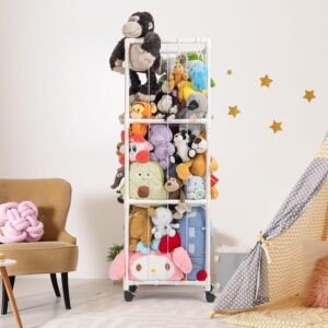 Stuffed Animal Zoo Storage, Extra Large Stuffed Animal Holder with Dust Cloth and Universal Wheels, Toy Storage Organizer, Plush Storage Organizer Shelf for Birthday Gift, Nursery Play Room Bedroom