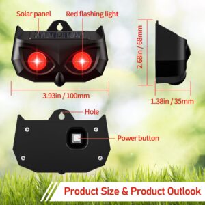 Solar Animal Repellent, Ultrasonic Animal Repeller A Wild Animal Repeller with Red Eyes That are LEDs, This is a Waterproof Device That Scare Away Nocturnal Animal as Skunks Deer Coyotes and Raccoons