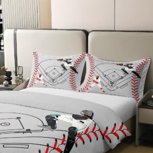 Castle Fairy Baseball Player Comforter Cover Queen Baseball Field Print 100% Organic Cotton Duvet Cover American Sports Ball Game Bedding Sets Red Baseball Texture Bedspread Cover 3 Pieces