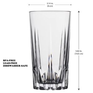 Glaver's Old Fashioned Highball Glass Cups. Set of 10 Elegant Diamond Cut Drinking Glasses. Classic 15 oz Bar Glasses. Tall Kitchen Glass for Wate,r Juice, Beer, Cocktails.