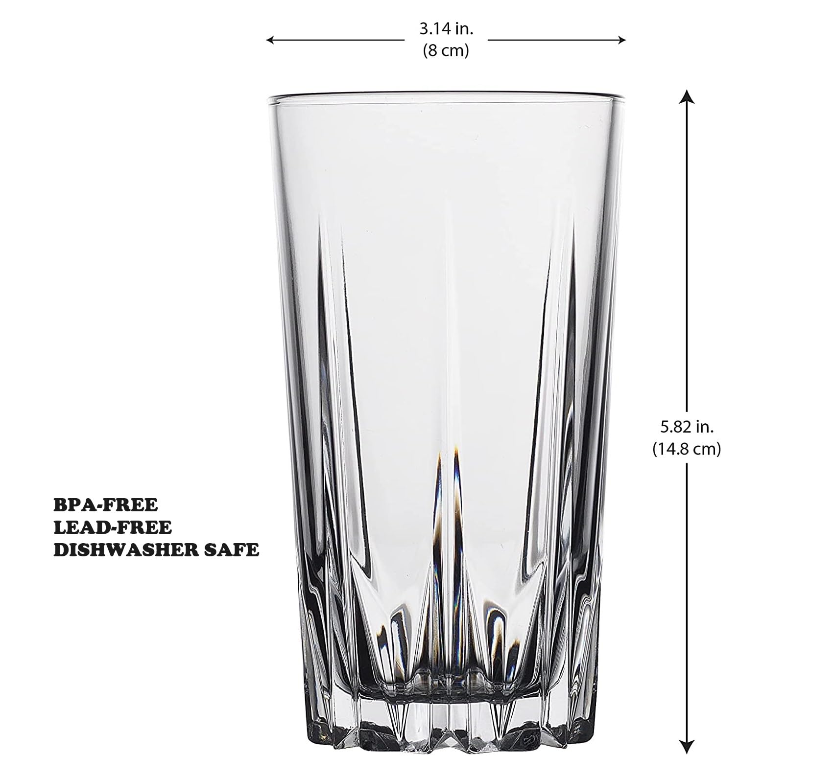 Glaver's Old Fashioned Highball Glass Cups. Set of 10 Elegant Diamond Cut Drinking Glasses. Classic 15 oz Bar Glasses. Tall Kitchen Glass for Wate,r Juice, Beer, Cocktails.